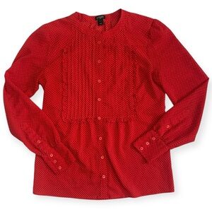 J. Crew, Red with white polka dots, women’s size 2, long sleeved button down
